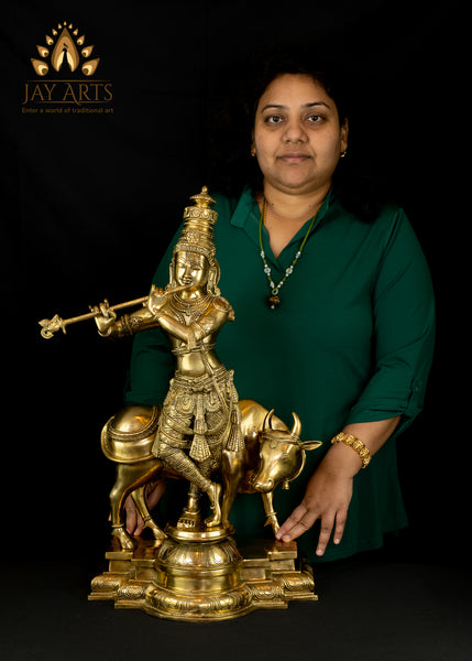 Lord Kesava with a Cow 25" Brass Statue