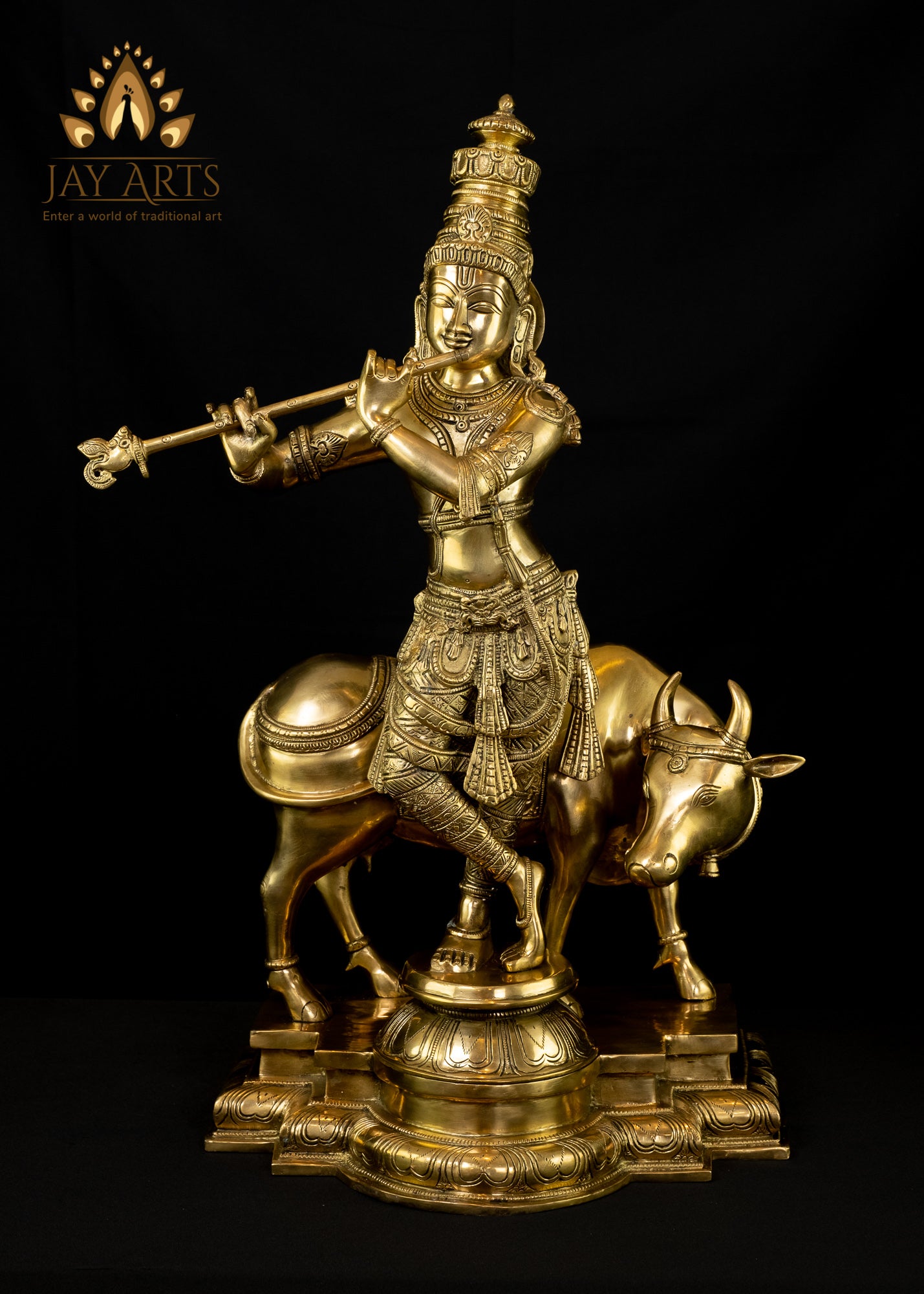 Lord Kesava with a Cow 25" Brass Statue