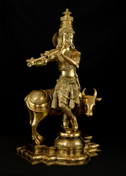 Lord Kesava with a Cow 25" Brass Statue