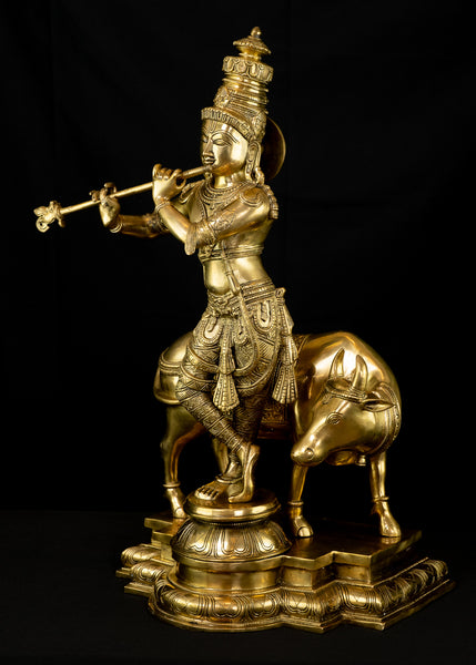 Lord Kesava with a Cow 25" Brass Statue