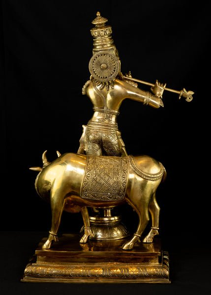 Lord Kesava with a Cow 25" Brass Statue