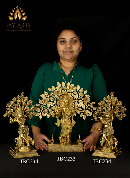 Lord Krishna with a Cow 14" Brass Statue