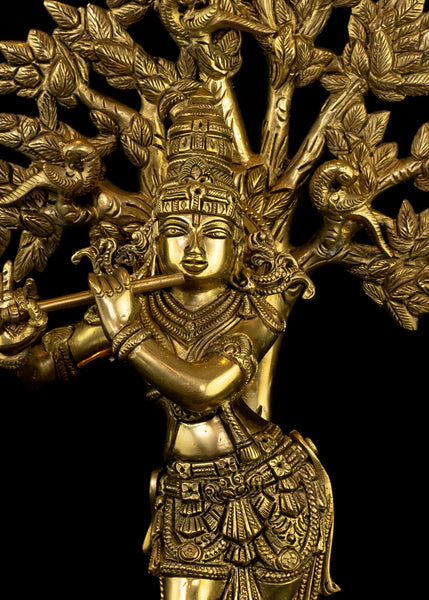 Lord Krishna with a Cow 14" Brass Statue