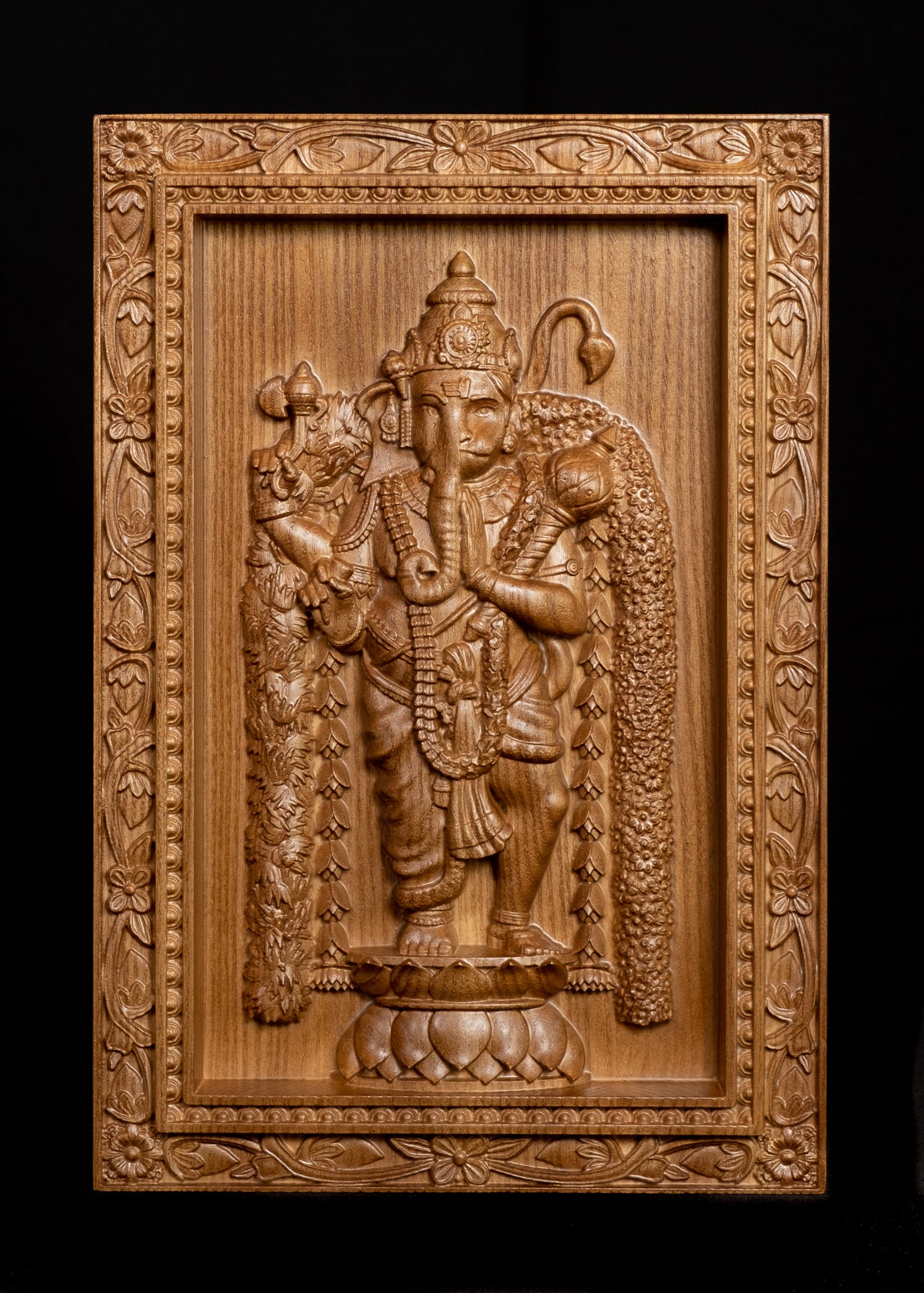 Adhyantha Prabhu (Half Ganesh Half Hanuman) in a Floral Frame