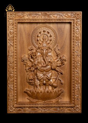 Shuba Drishti Ganapathi - Kan Drishti Pillayar Wood Panel in a Floral Frame