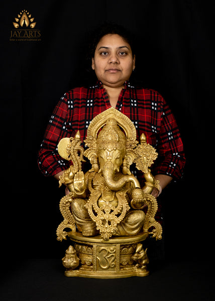 Lord Ganesh on OM pedestal - The Remover of Obstacles (Brass Statue 23.0")