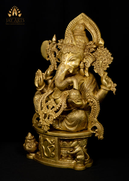 Lord Ganesh on OM pedestal - The Remover of Obstacles (Brass Statue 23.0")