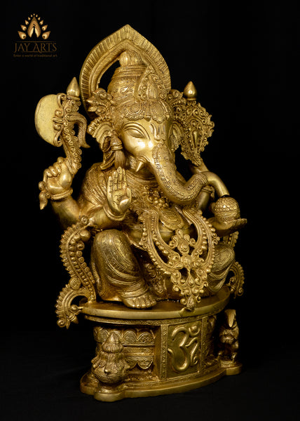 Lord Ganesh on OM pedestal - The Remover of Obstacles (Brass Statue 23.0")