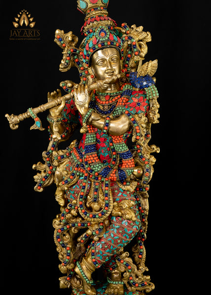 Sri Krishna with his Beloved Radha 29" - A Charismatic Representation of the Divine Couple