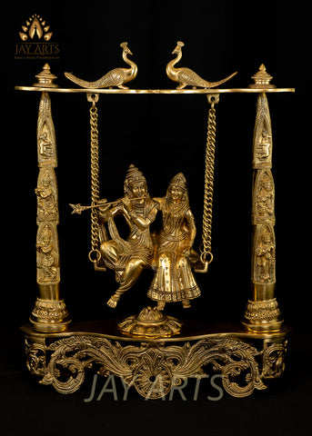 Radha Krishna on a Swing 18" - A Blissful Moment of the Soulful Couple