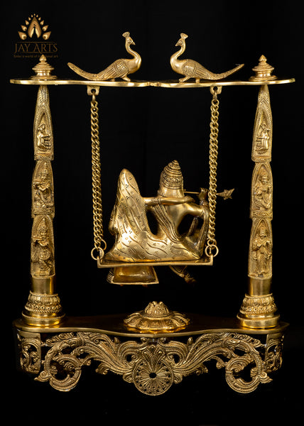 Radha Krishna on a Swing 18" - A Blissful Moment of the Soulful Couple