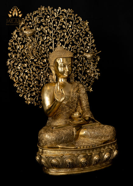 Buddha in Vitarka Mudra sitting under the tree 28" Brass Statue
