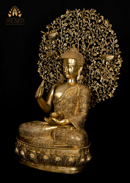 Buddha in Vitarka Mudra sitting under the tree 28" Brass Statue