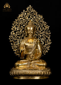 Buddha under a Tree in Gyan Mudra and with Alms Bowl 19" Brass Statue