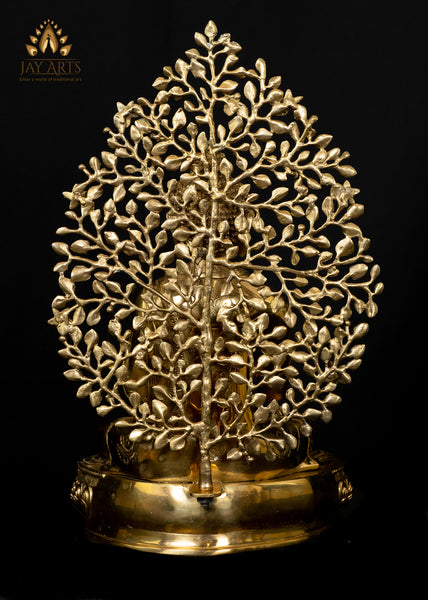 Buddha under a Tree in Gyan Mudra and with Alms Bowl 19" Brass Statue