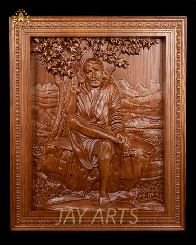 Shirdi Sai Baba - An amazing carving of the Saint in ash wood 24"