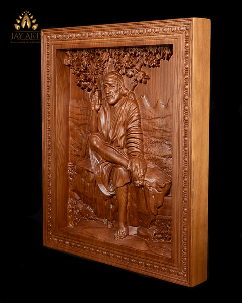 Shirdi Sai Baba - An amazing carving of the Saint in ash wood 24"