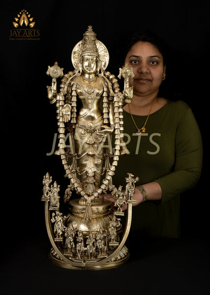 Srivaru (Lord Vishnu) and His Ten Incarnations - Bronze Statue 30"