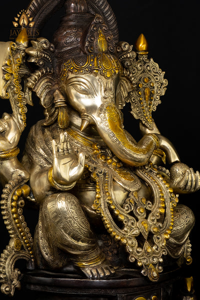 Brass Lord Ganesh on OM pedestal 23" - The Remover of Obstacles - Antique brown
