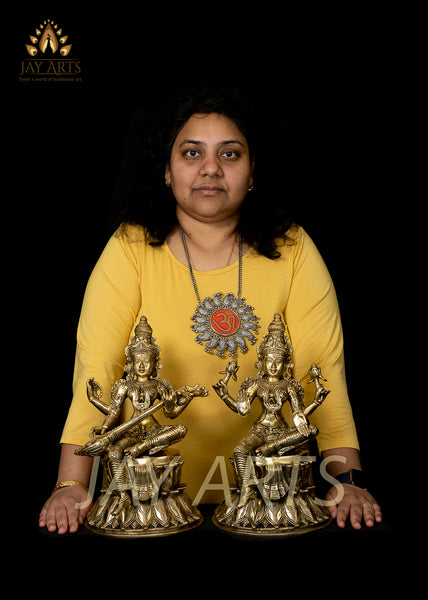 Goddess Lakshmi seated on Double Lotus Pedestal 14"