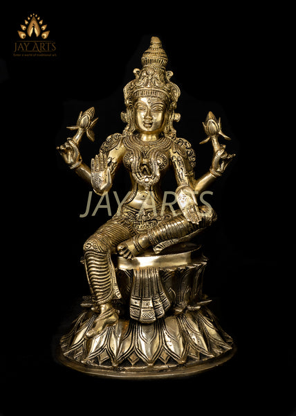 Goddess Lakshmi seated on Double Lotus Pedestal 14"