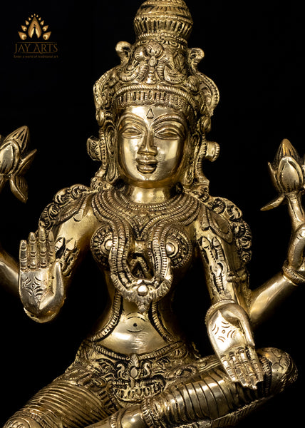 Goddess Lakshmi seated on Double Lotus Pedestal 14"