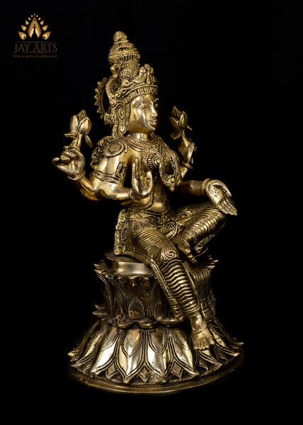 Goddess Lakshmi seated on Double Lotus Pedestal 14"