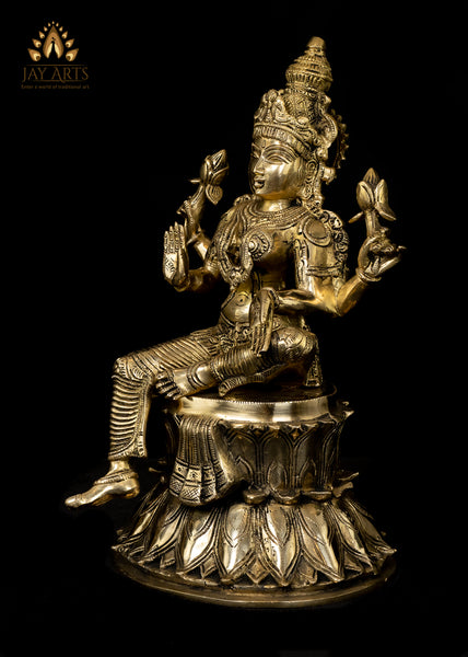 Goddess Lakshmi seated on Double Lotus Pedestal 14"
