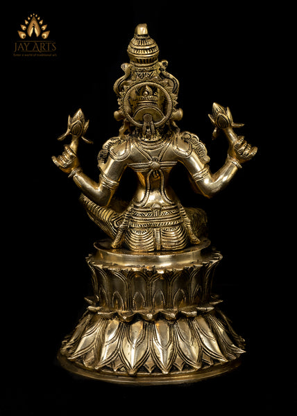 Goddess Lakshmi seated on Double Lotus Pedestal 14"