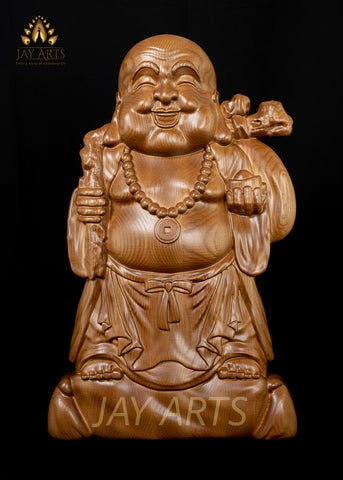 Laughing Buddha (Budai) 22" - A Wood Wall Panel of the Budai in Ash wood