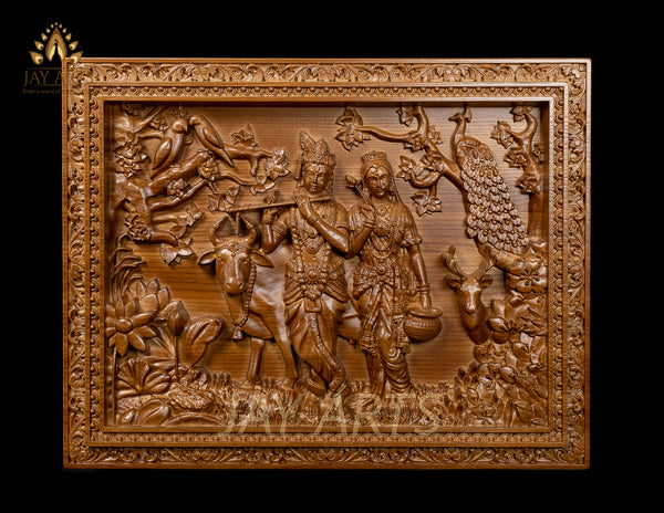 Radha Krishna in Vrindavan 15" x 20" - Ash wood panel