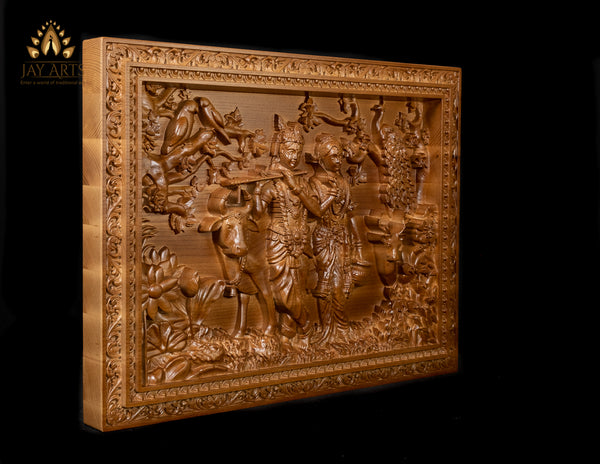 Radha Krishna in Vrindavan 15" x 20" - Ash wood panel