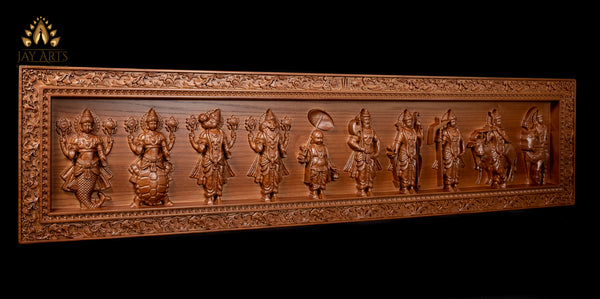 The Ten Incarnations of Lord Vishnu - The Grand Panel of Dasavataram 11" x 44"
