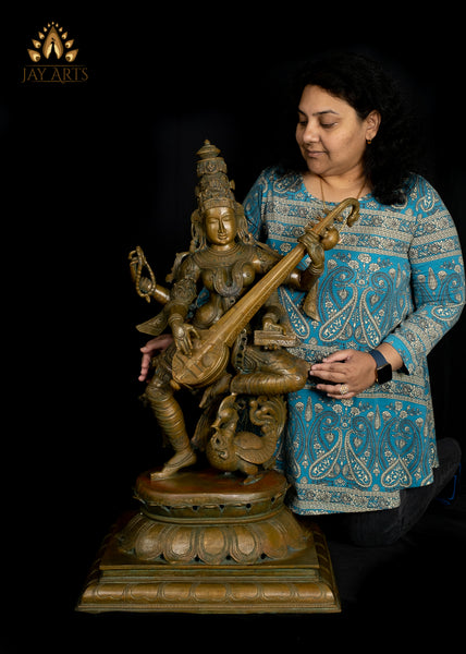 Bronze Dancing Goddess Saraswathi 37" - Lost-Wax Method Sculpture