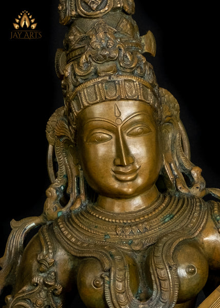 Bronze Dancing Goddess Saraswathi 37" - Lost-Wax Method Sculpture