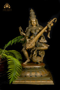 Bronze Dancing Goddess Saraswathi 37" - Lost-Wax Method Sculpture