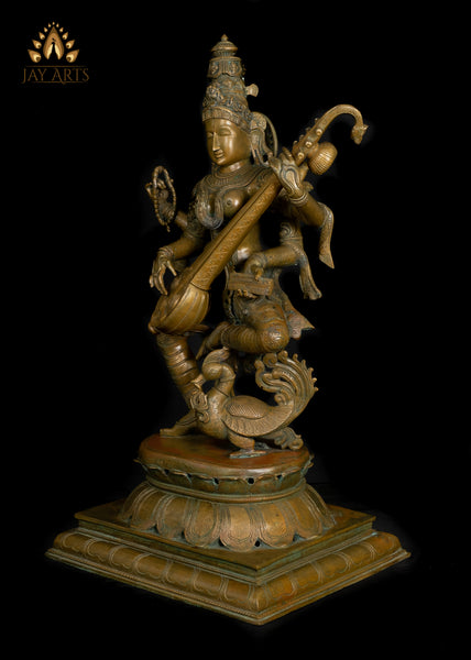 Bronze Dancing Goddess Saraswathi 37" - Lost-Wax Method Sculpture