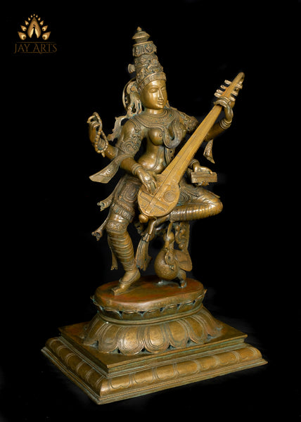 Bronze Dancing Goddess Saraswathi 37" - Lost-Wax Method Sculpture