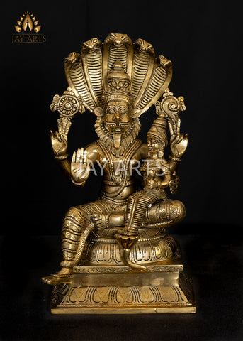 Brass Narasimha Lakshmi 13" - An Avatar of Lord Vishnu with his Consort Lakshmi