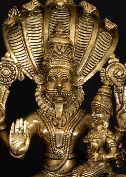 Brass Narasimha Lakshmi 13" - An Avatar of Lord Vishnu with his Consort Lakshmi
