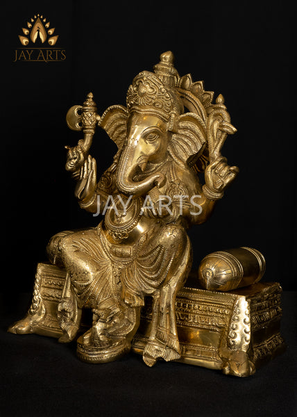 Bhagwan Ganesh Seated on a Pedestal with Pillows 13"