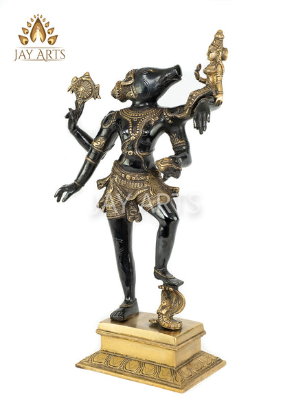 Lord Vishnu in Varaha Avatar with Bhooma Devi 17" - Brass Statue