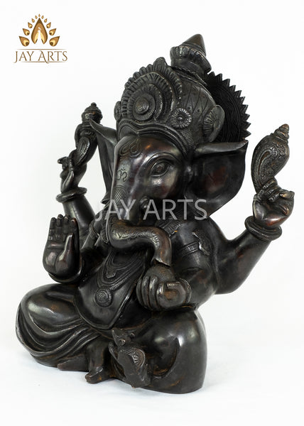 Ashirvadh Ganesh 12" - Black Brass Statue