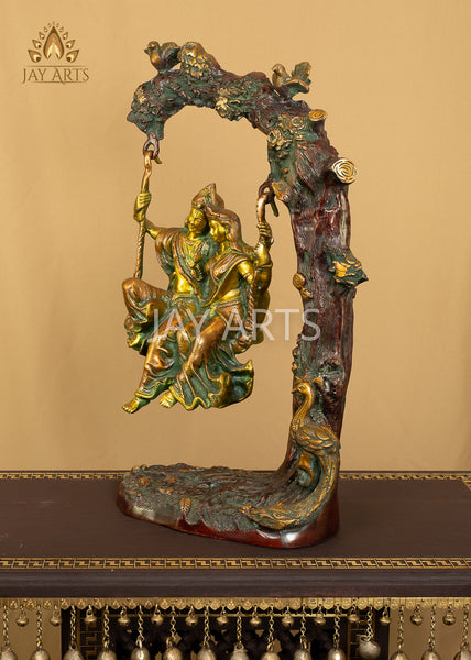 Radha Krishna Swinging in a Tree 23" Brass Statue