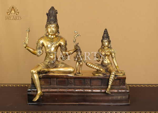 Somaskanda - The Divine Family of Shiva and Uma with Skanda 13" Brass Statue