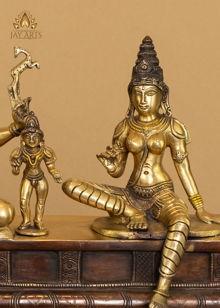 Somaskanda - The Divine Family of Shiva and Uma with Skanda 13" Brass Statue