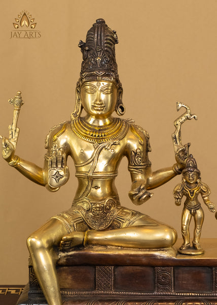 Somaskanda - The Divine Family of Shiva and Uma with Skanda 13" Brass Statue