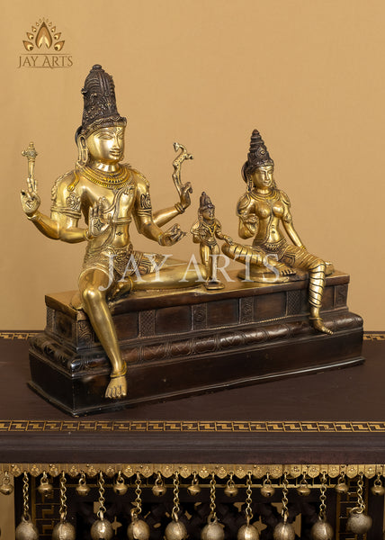 Somaskanda - The Divine Family of Shiva and Uma with Skanda 13" Brass Statue