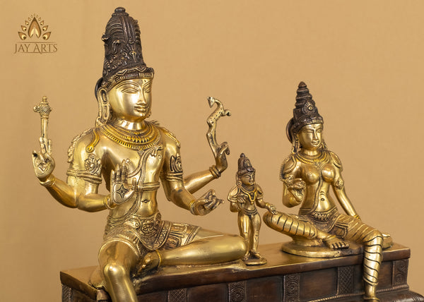 Somaskanda - The Divine Family of Shiva and Uma with Skanda 13" Brass Statue