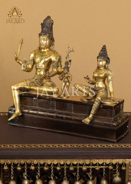 Somaskanda - The Divine Family of Shiva and Uma with Skanda 13" Brass Statue